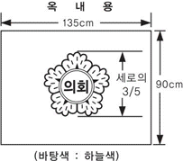 옥내용, 가로 135cm, 세로 90cm, 의회마크 세로의 3/5, (바탕색 : 하늘색)